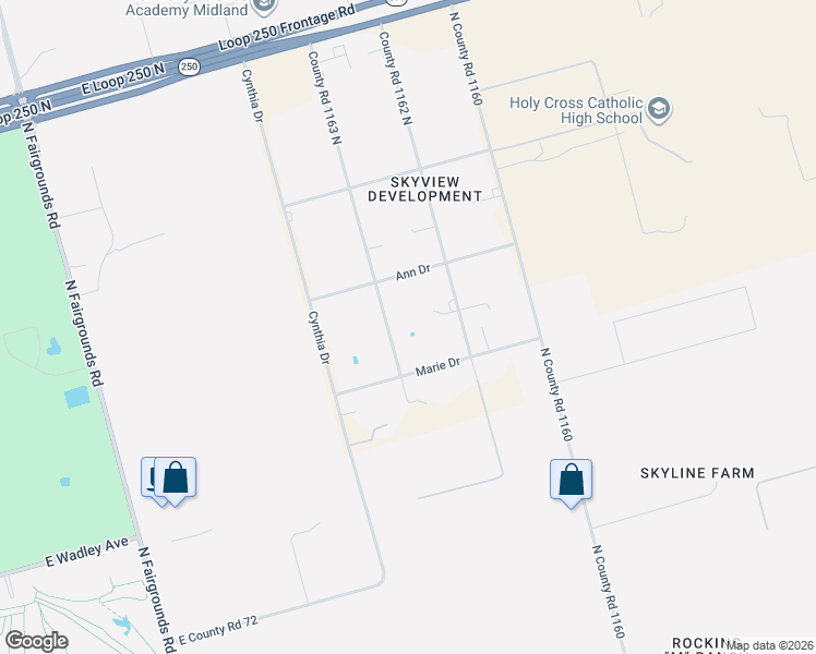 map of restaurants, bars, coffee shops, grocery stores, and more near 3702 Kniffen Drive in Midland