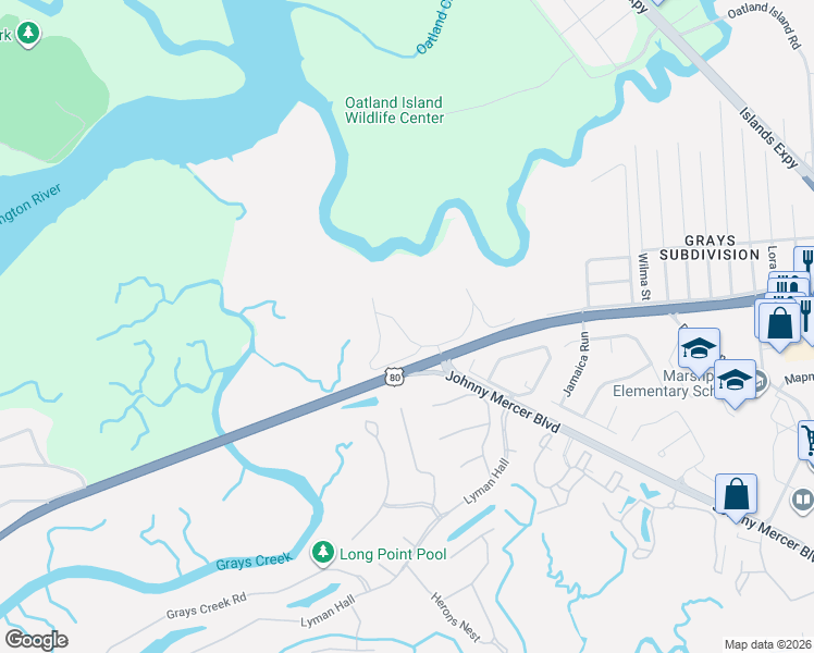 map of restaurants, bars, coffee shops, grocery stores, and more near 25 Shipwatch Road in Savannah
