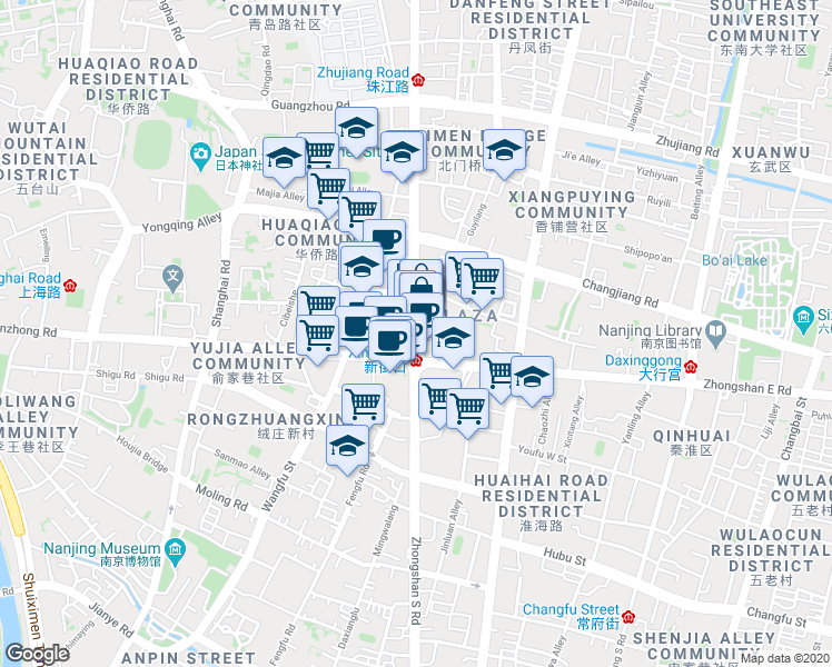 map of restaurants, bars, coffee shops, grocery stores, and more near 18 Zhongshan Road in Nanjing Shi