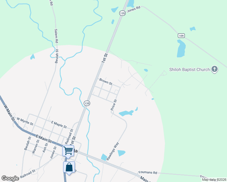 map of restaurants, bars, coffee shops, grocery stores, and more near 312 Brown Street in Uvalda