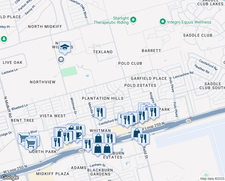 map of restaurants, bars, coffee shops, grocery stores, and more near 5002 Chapel Hill Drive in Midland