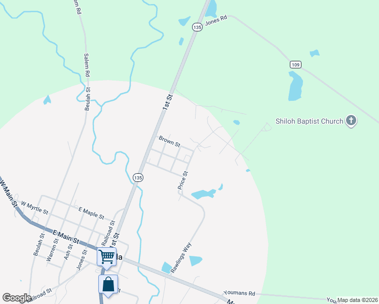 map of restaurants, bars, coffee shops, grocery stores, and more near 312 Brown Street in Uvalda