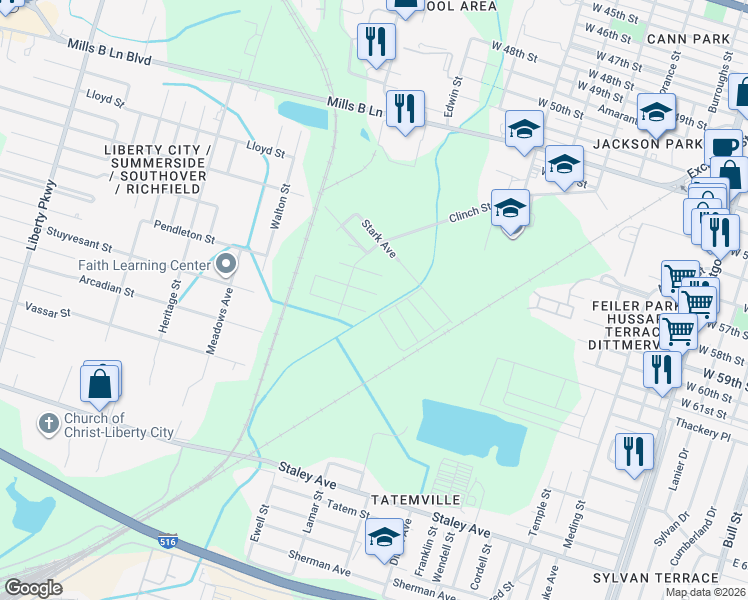map of restaurants, bars, coffee shops, grocery stores, and more near 1029 Bates Avenue in Savannah