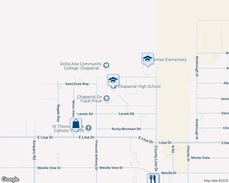 map of restaurants, bars, coffee shops, grocery stores, and more near 800 County Line Drive in Chaparral