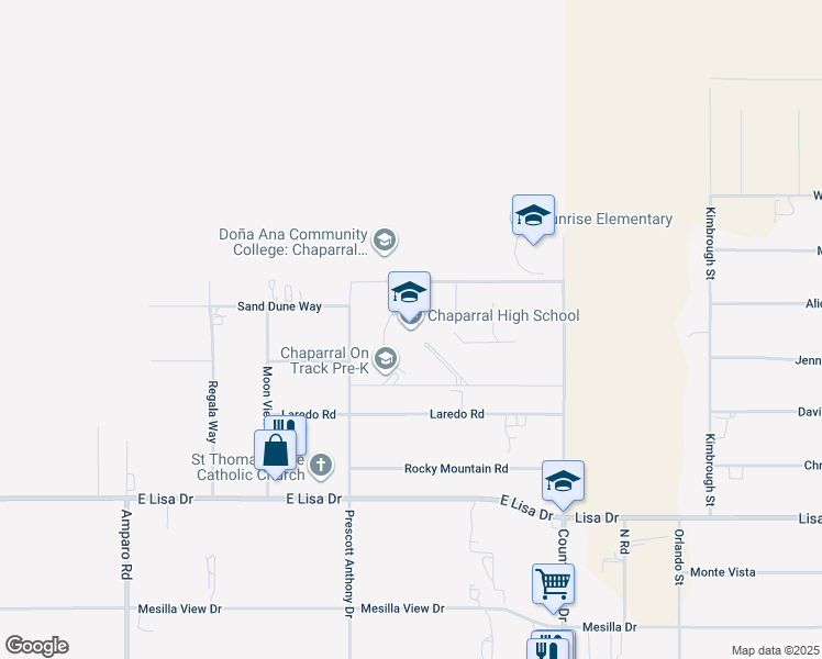 map of restaurants, bars, coffee shops, grocery stores, and more near 800 County Line Drive in Chaparral