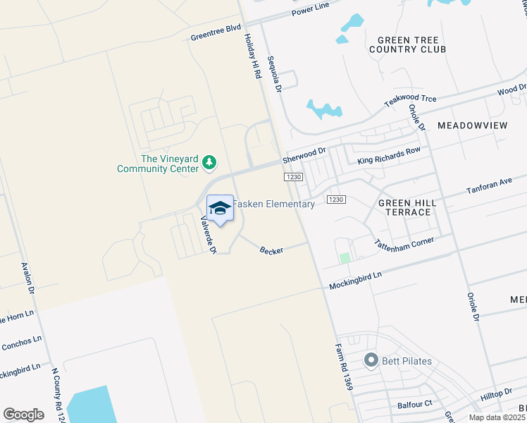 map of restaurants, bars, coffee shops, grocery stores, and more near Holiday Hill Road in Midland