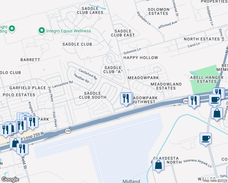 map of restaurants, bars, coffee shops, grocery stores, and more near 5124 Ashdown Place in Midland