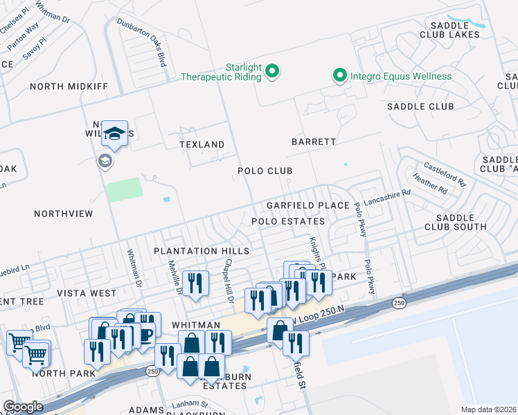 map of restaurants, bars, coffee shops, grocery stores, and more near 1800-3266 Kingston Dr in Midland