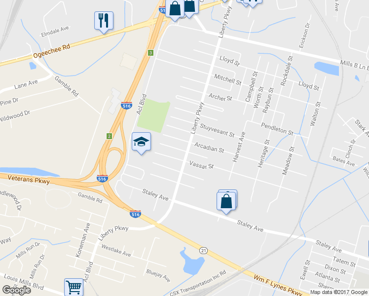 map of restaurants, bars, coffee shops, grocery stores, and more near 1902 Upson Street in Savannah