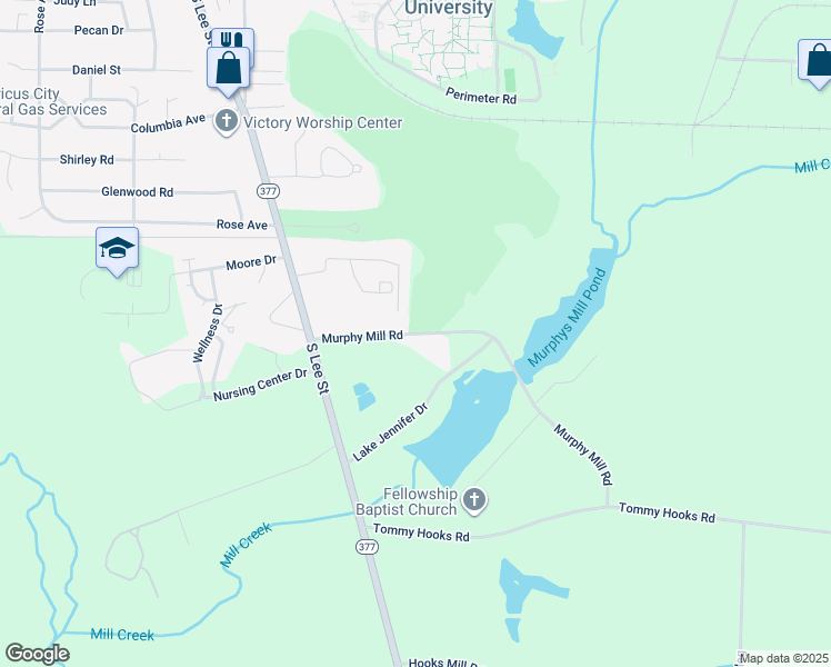map of restaurants, bars, coffee shops, grocery stores, and more near 219 Murphy Mill Road in Americus