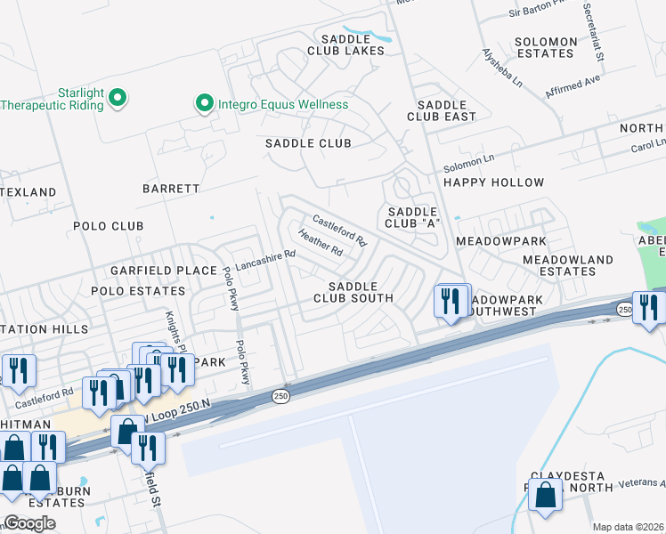 map of restaurants, bars, coffee shops, grocery stores, and more near 4900 Lancashire Road in Midland