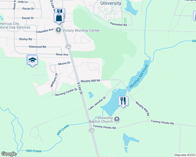 map of restaurants, bars, coffee shops, grocery stores, and more near 219 Murphy Mill Road in Americus
