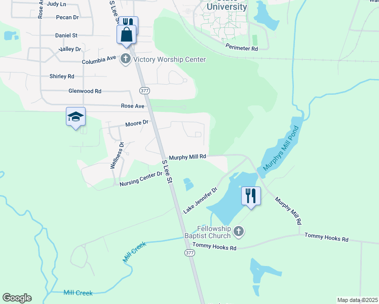 map of restaurants, bars, coffee shops, grocery stores, and more near 225 Murphy Mill Road in Americus