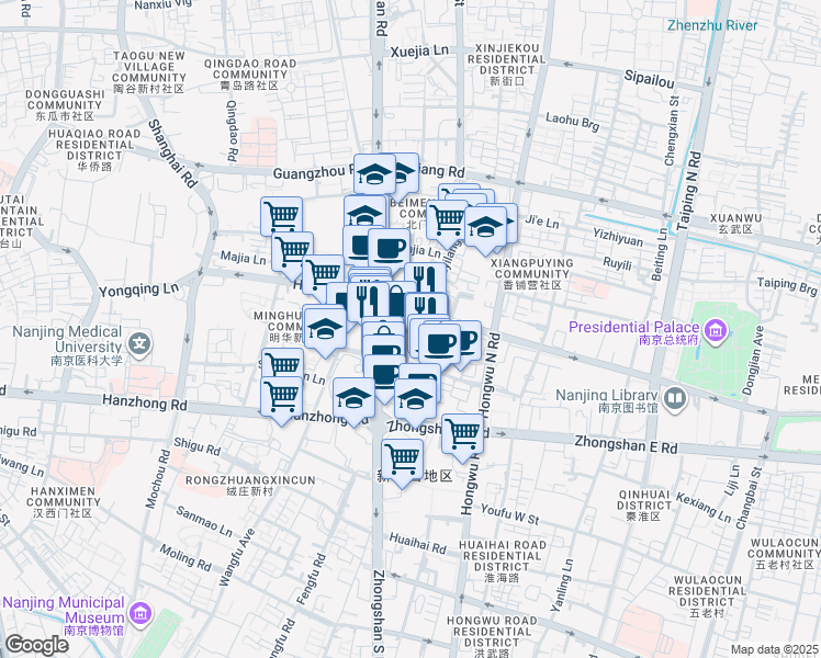 map of restaurants, bars, coffee shops, grocery stores, and more near in Nan Jing Shi