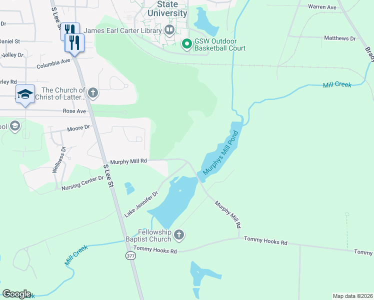 map of restaurants, bars, coffee shops, grocery stores, and more near 259 Murphy Mill Road in Americus