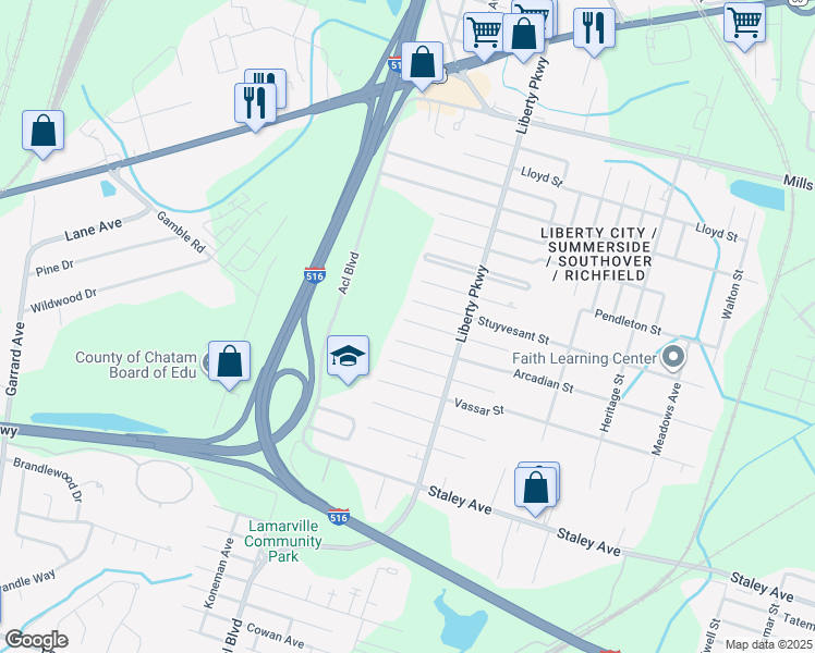 map of restaurants, bars, coffee shops, grocery stores, and more near 1933 Tubman Street in Savannah