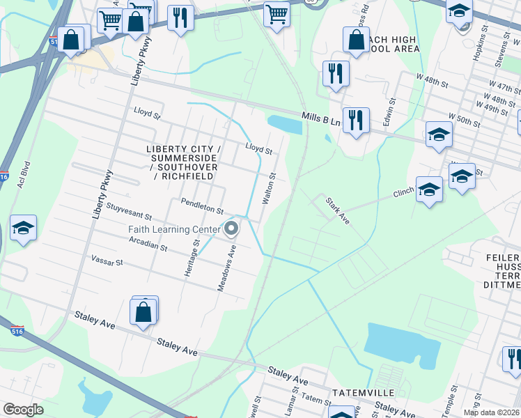 map of restaurants, bars, coffee shops, grocery stores, and more near 4305 Walton Street in Savannah
