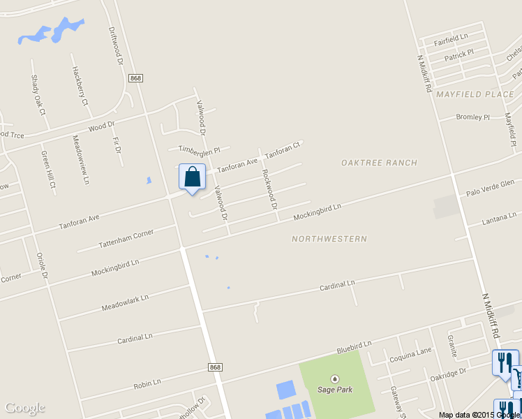 map of restaurants, bars, coffee shops, grocery stores, and more near 4008 Edgebrook Drive in Midland