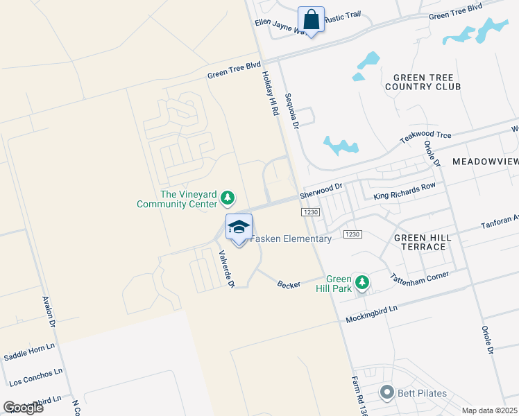 map of restaurants, bars, coffee shops, grocery stores, and more near Sherwood Drive in Midland