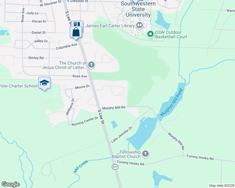 map of restaurants, bars, coffee shops, grocery stores, and more near 116 Fairway 2 Drive in Americus