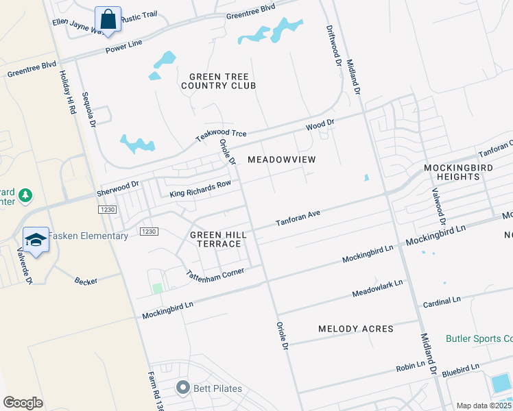 map of restaurants, bars, coffee shops, grocery stores, and more near 5908 Oriole Drive in Midland