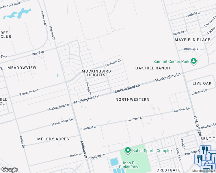 map of restaurants, bars, coffee shops, grocery stores, and more near 4008 Edgebrook Drive in Midland