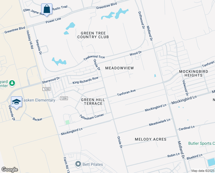map of restaurants, bars, coffee shops, grocery stores, and more near 5908 Oriole Drive in Midland