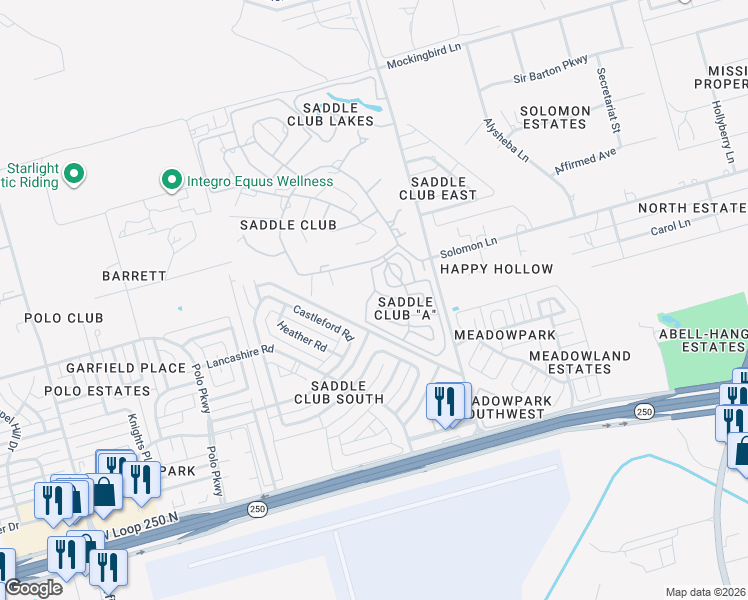 map of restaurants, bars, coffee shops, grocery stores, and more near 907 West Sorrel Lane in Midland