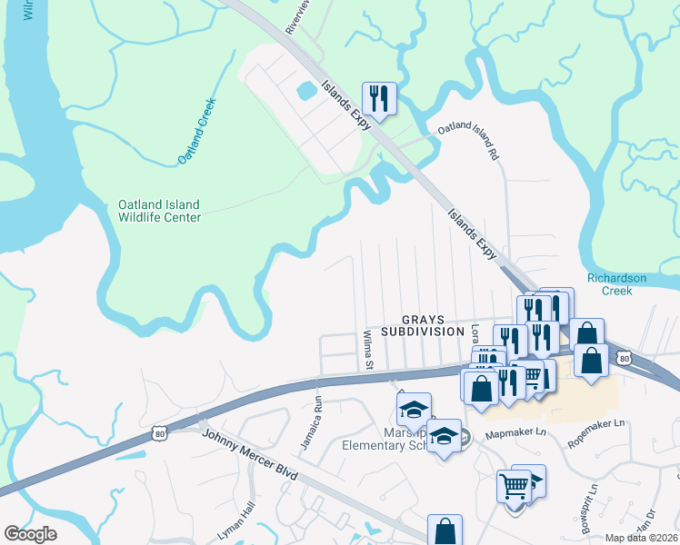 map of restaurants, bars, coffee shops, grocery stores, and more near 804 Perry Cove in Savannah
