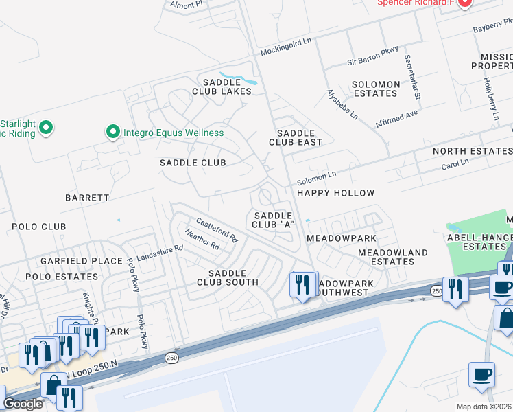 map of restaurants, bars, coffee shops, grocery stores, and more near 907 West Sorrel Lane in Midland