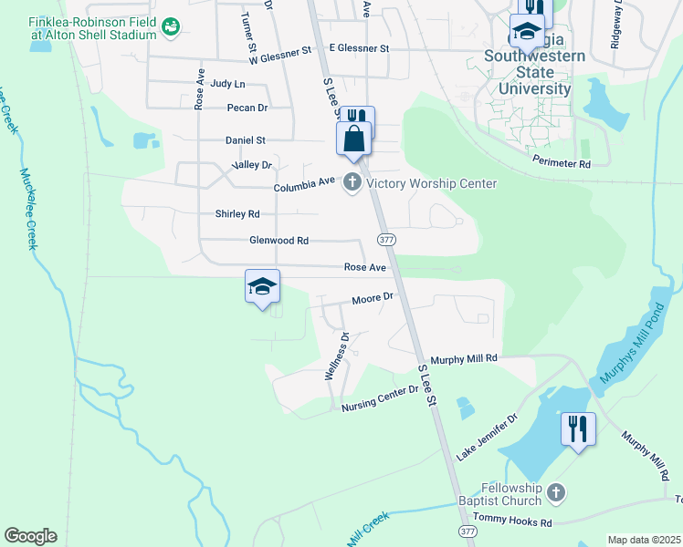 map of restaurants, bars, coffee shops, grocery stores, and more near 2015 Rose Avenue in Americus