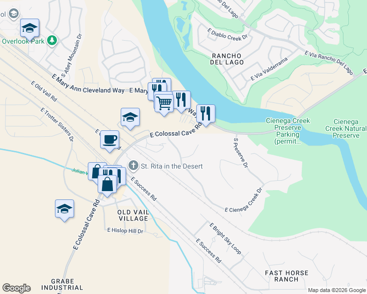 map of restaurants, bars, coffee shops, grocery stores, and more near 13430 East Cienega Creek Drive in Vail