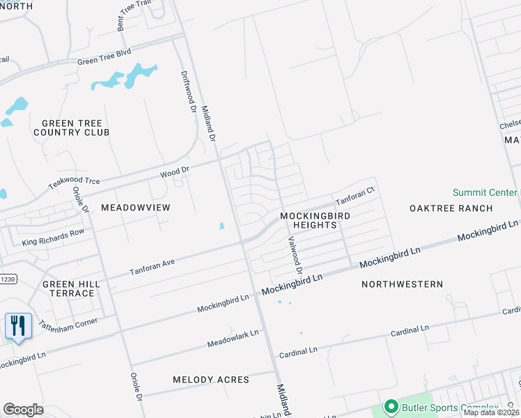 map of restaurants, bars, coffee shops, grocery stores, and more near 4217 Timberglen Pl in Midland