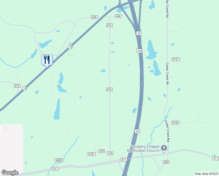 map of restaurants, bars, coffee shops, grocery stores, and more near County Road 676 in Clarke County