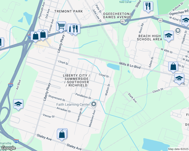 map of restaurants, bars, coffee shops, grocery stores, and more near 4107 Heard Street in Savannah