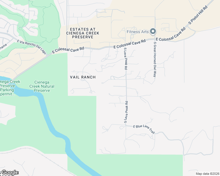 map of restaurants, bars, coffee shops, grocery stores, and more near 14674 East Colossal Cave Road in Vail