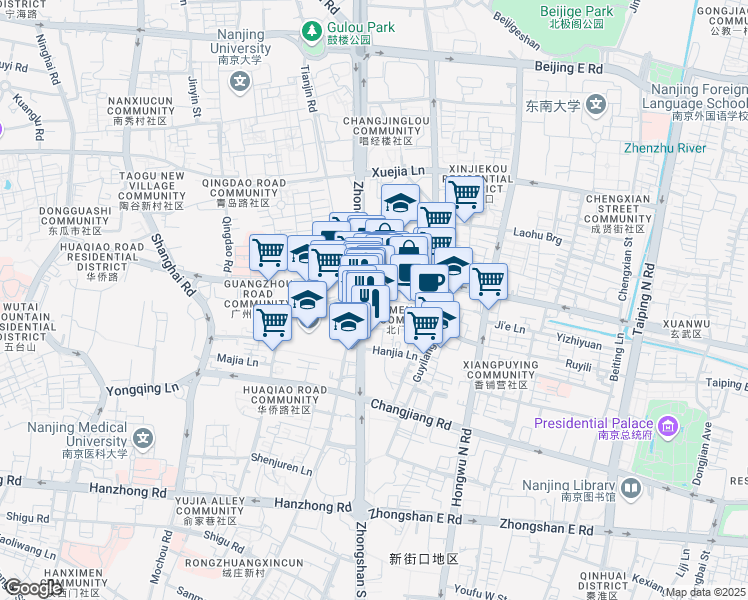 map of restaurants, bars, coffee shops, grocery stores, and more near 178-1 Zhongshan North Road in Nanjing Shi