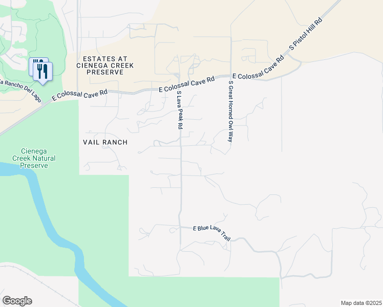map of restaurants, bars, coffee shops, grocery stores, and more near 11271 South Lava Peak Road in Vail