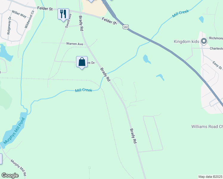 map of restaurants, bars, coffee shops, grocery stores, and more near 303 Brady Road in Americus