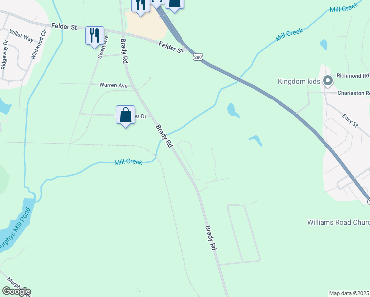 map of restaurants, bars, coffee shops, grocery stores, and more near 303 Brady Road in Americus