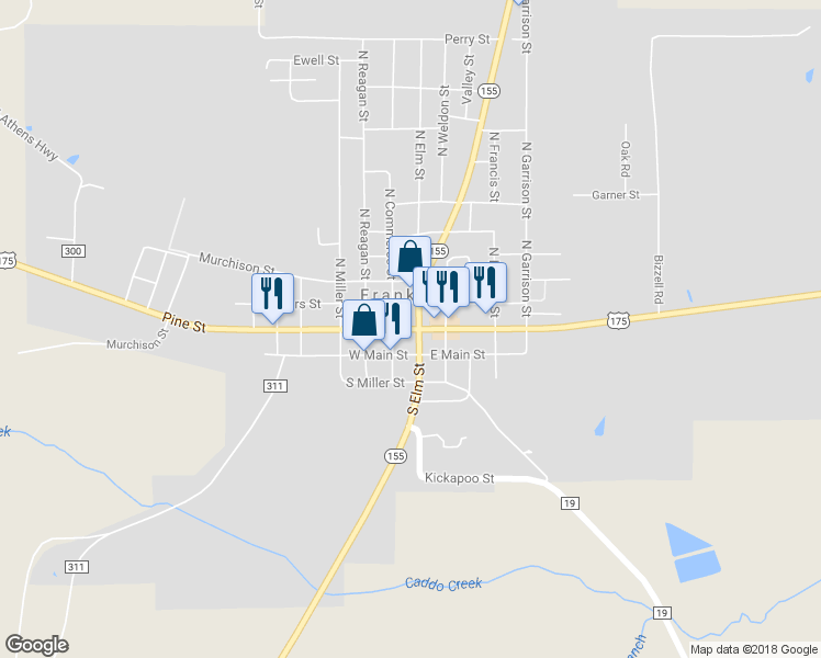 map of restaurants, bars, coffee shops, grocery stores, and more near U.S. 175 in Frankston