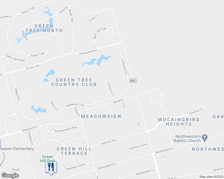 map of restaurants, bars, coffee shops, grocery stores, and more near 4455 Hackberry Court in Midland