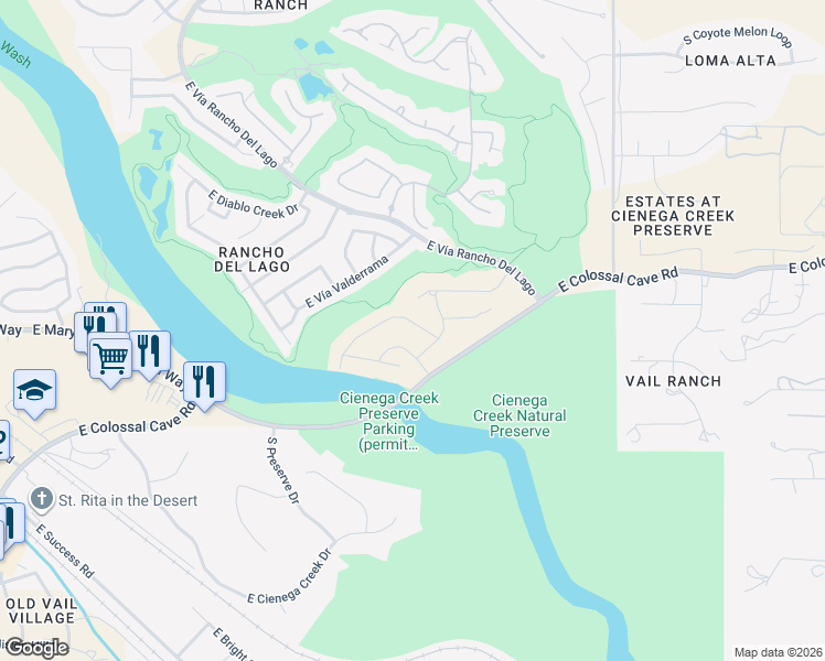 map of restaurants, bars, coffee shops, grocery stores, and more near 14001 East Colossal Cave Road in Vail