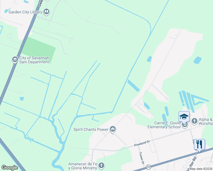 map of restaurants, bars, coffee shops, grocery stores, and more near 127 Salt Creek Road in Savannah
