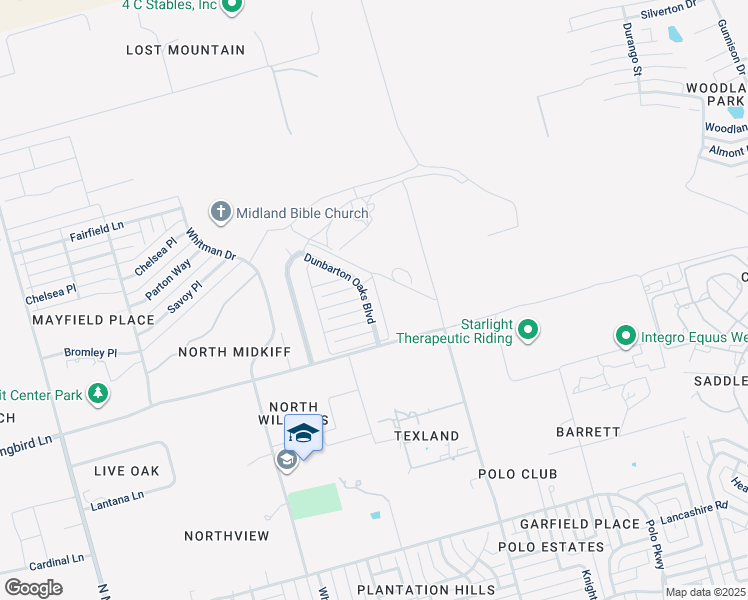 map of restaurants, bars, coffee shops, grocery stores, and more near 5700 Dunbarton Oaks Boulevard in Midland