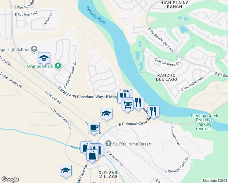 map of restaurants, bars, coffee shops, grocery stores, and more near 13288 East Alley Spring Drive in Vail