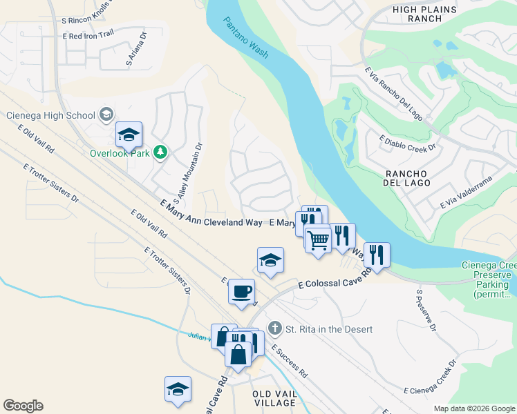 map of restaurants, bars, coffee shops, grocery stores, and more near 13216 East Coyote Well Drive in Vail