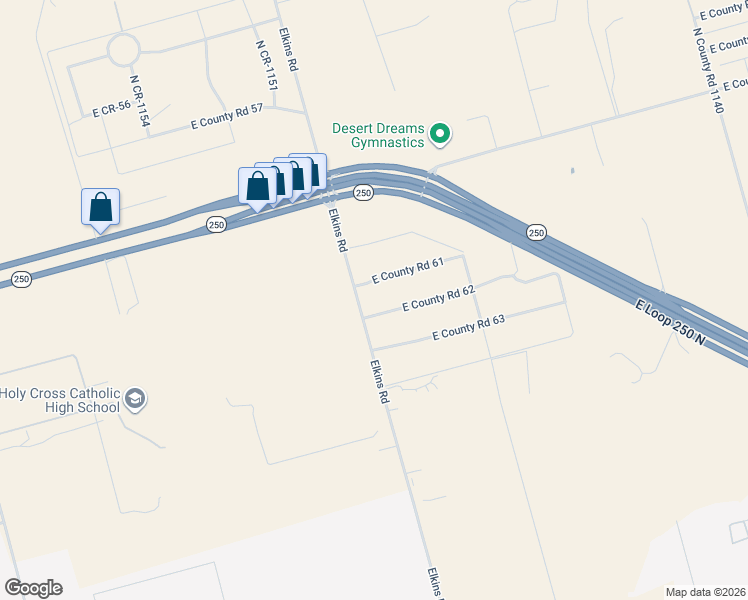 map of restaurants, bars, coffee shops, grocery stores, and more near East County Road 62 in Midland