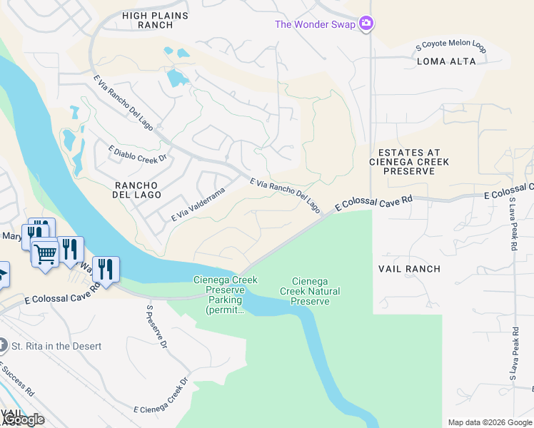 map of restaurants, bars, coffee shops, grocery stores, and more near 14020 East Golden Oaks Road in Vail