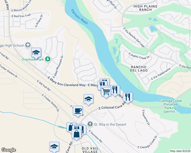 map of restaurants, bars, coffee shops, grocery stores, and more near 13311 East Alley Spring Drive in Vail